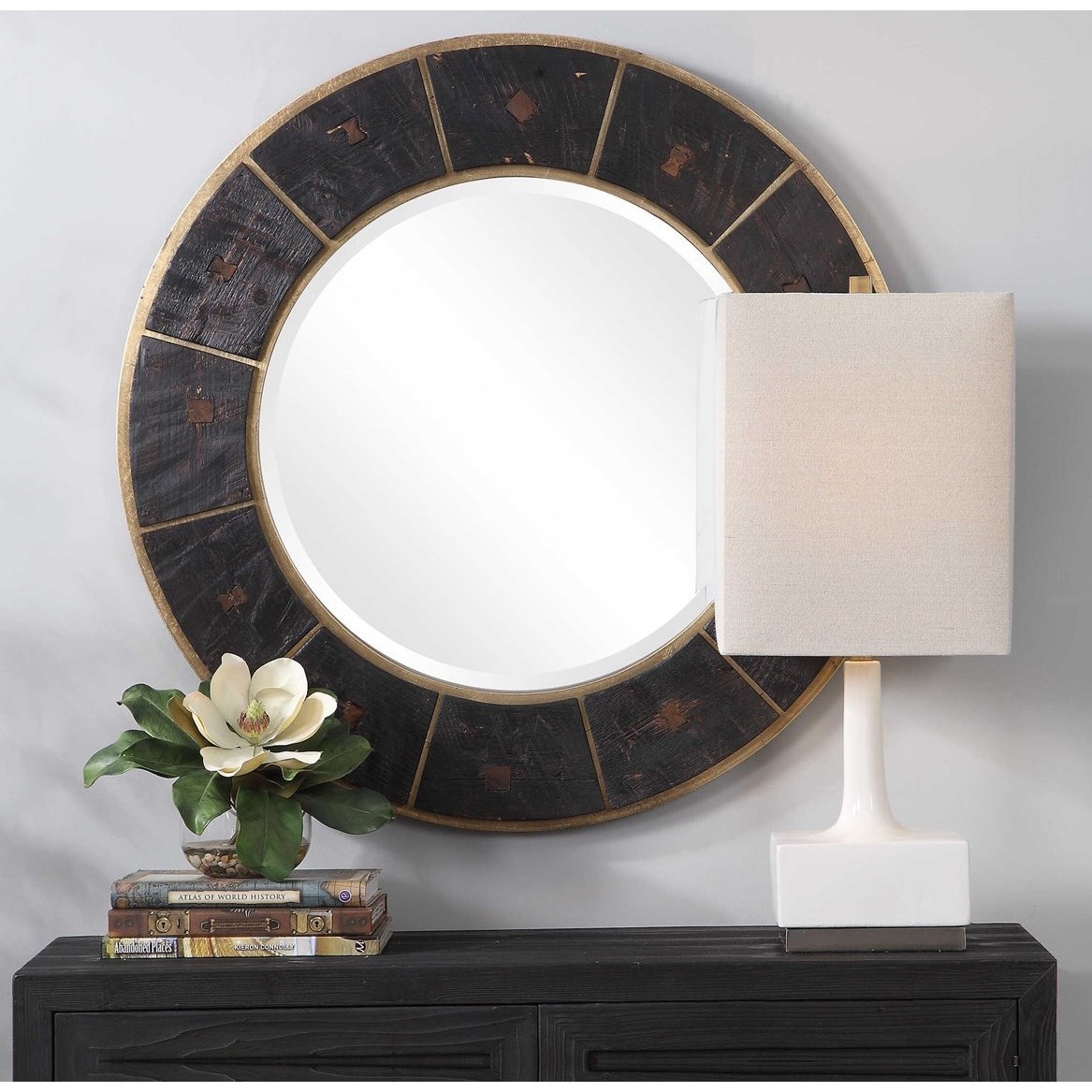 Uttermost Mirrors Round 09587 Kerensa Dark Wood Round Mirror Esprit